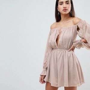 ASOS cutout off the shoulder romper - dusty pink